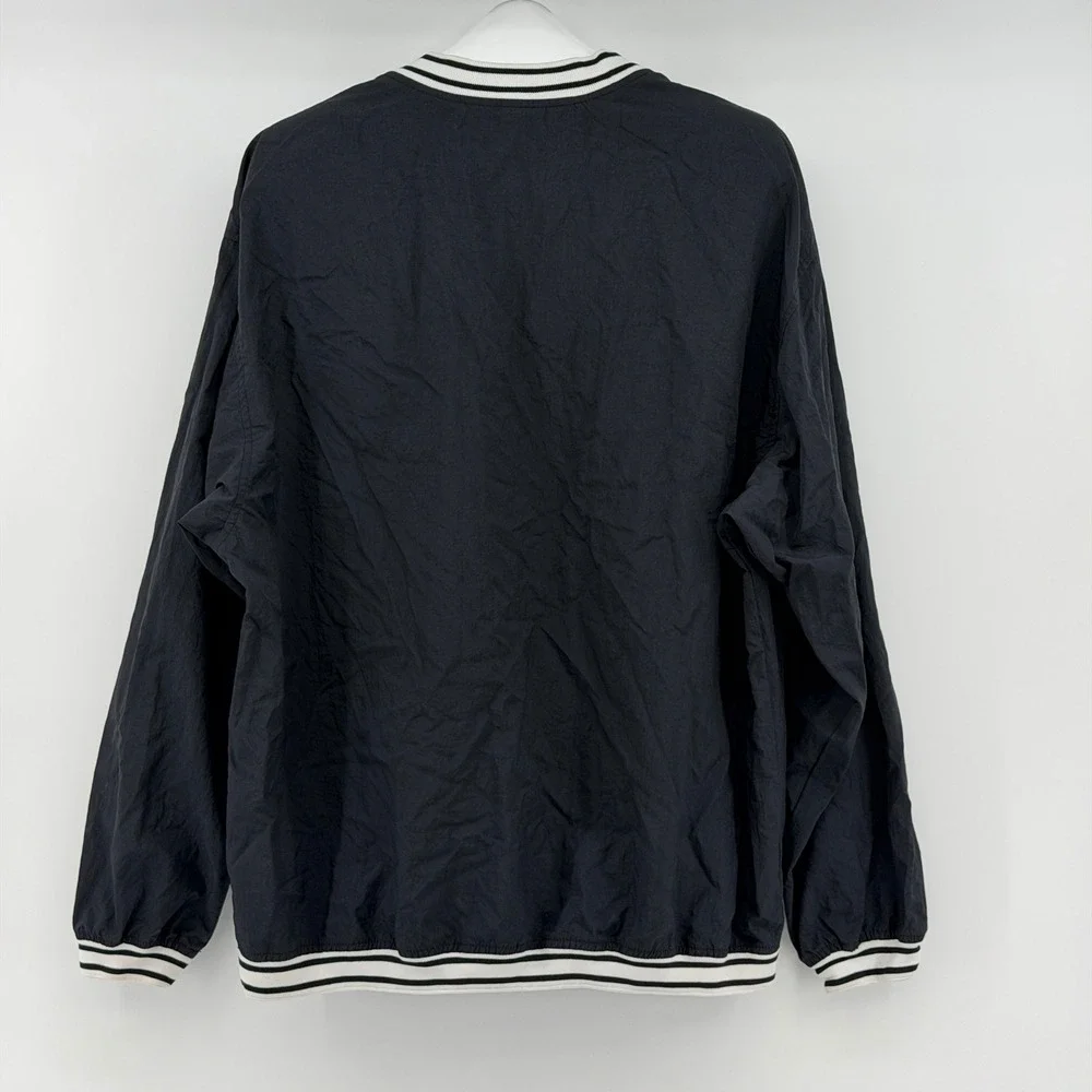 Vintage 90s Nike Windbreaker Sz L Black V-Neck Pullover Striped Trim Swoosh EUC